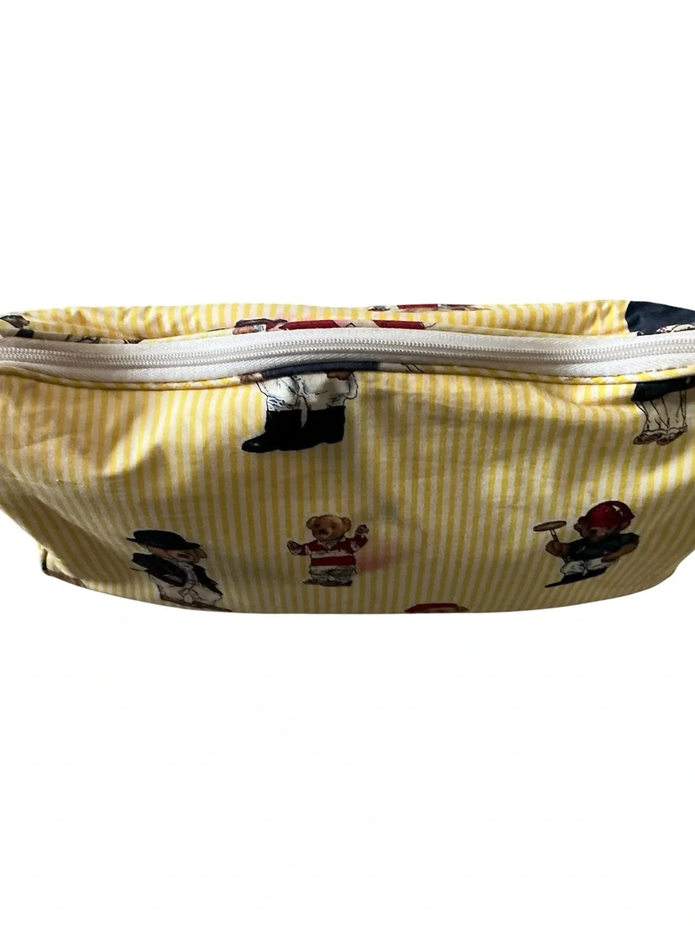 Vintage Ralph Lauren Polo Bear cosmetic travel bag yellow white pinstriped